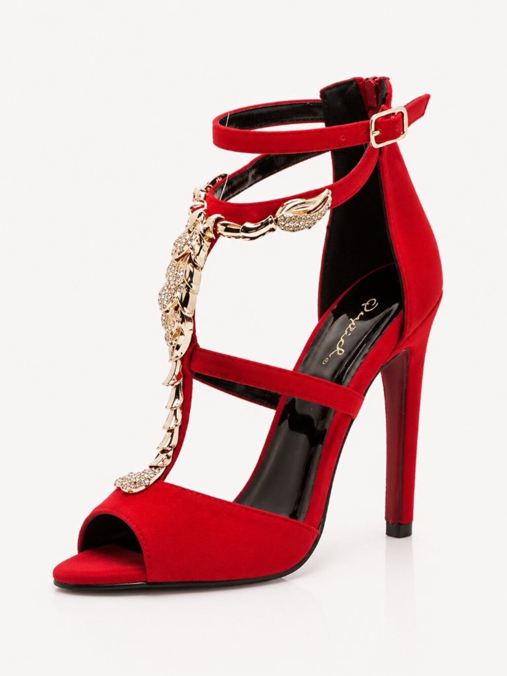 Qupid Strappy High Heels Gold Chain Accent T-Strap Stiletto Sandals Women